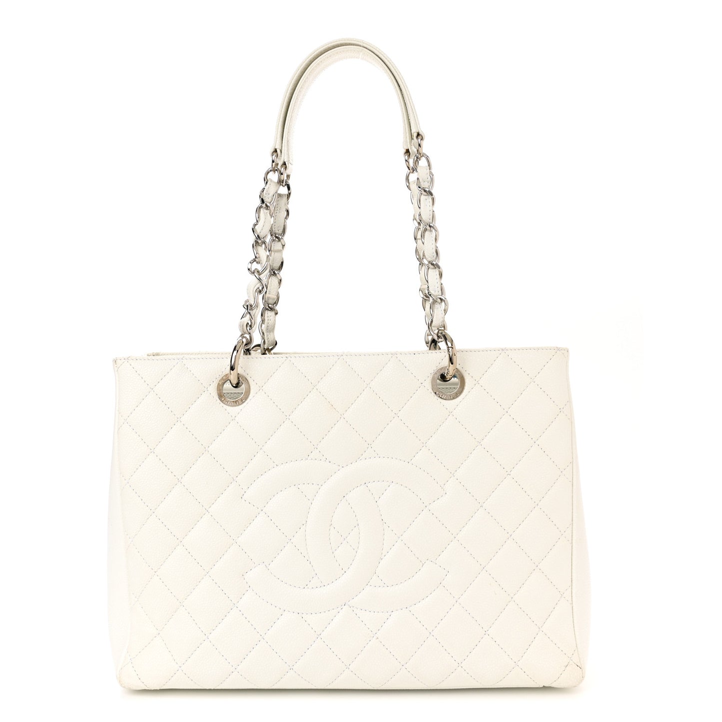 Caviar Quilted Grand Shopping Tote GST White