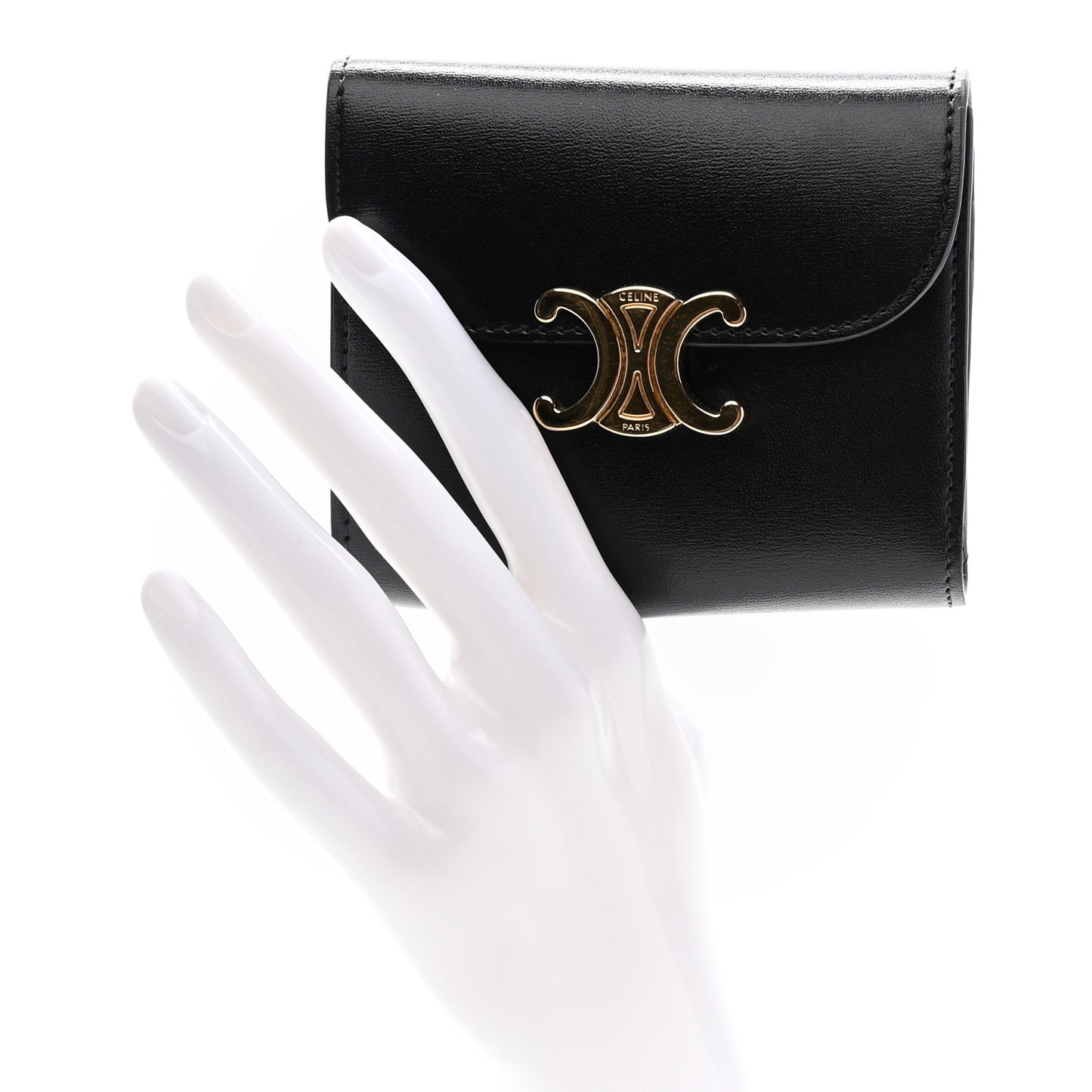 Shiny Calfskin Small Triomphe Wallet Black