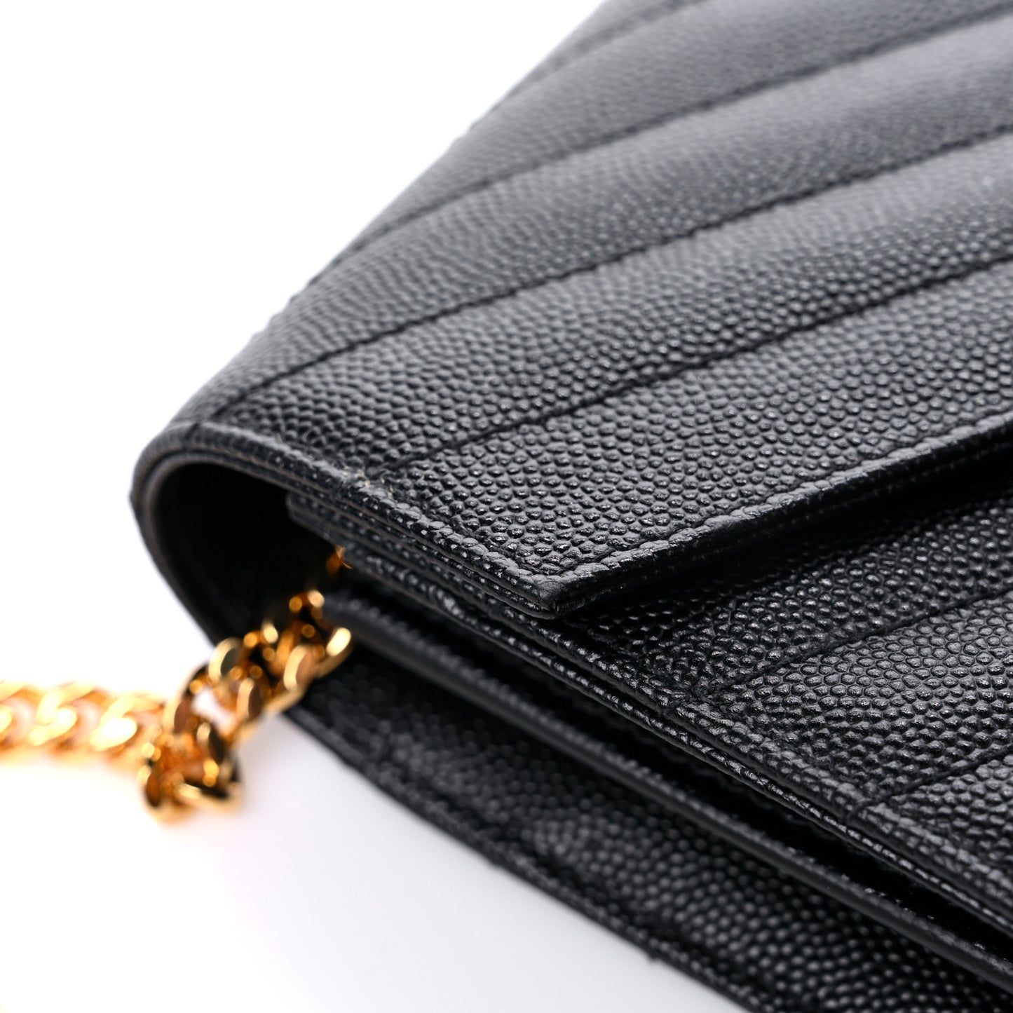 Grain De Poudre Matelasse Chevron Monogram Chain Wallet Black
