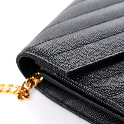 Saint Laurent Grain De Poudre Matelasse Chevron Monogram Chain Wallet Black 14 of 15