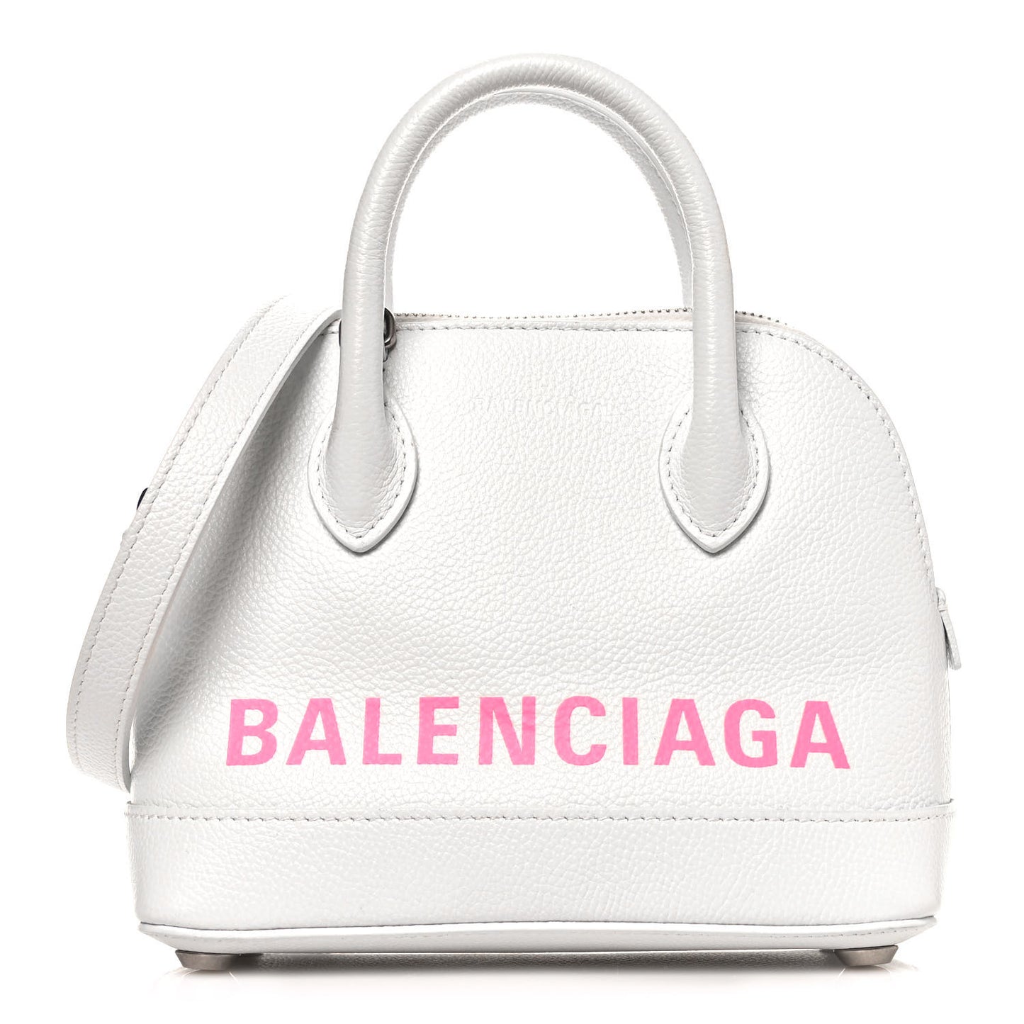 Grained Calfskin Logo XXS Ville Top Handle Bag White Fluo Pink