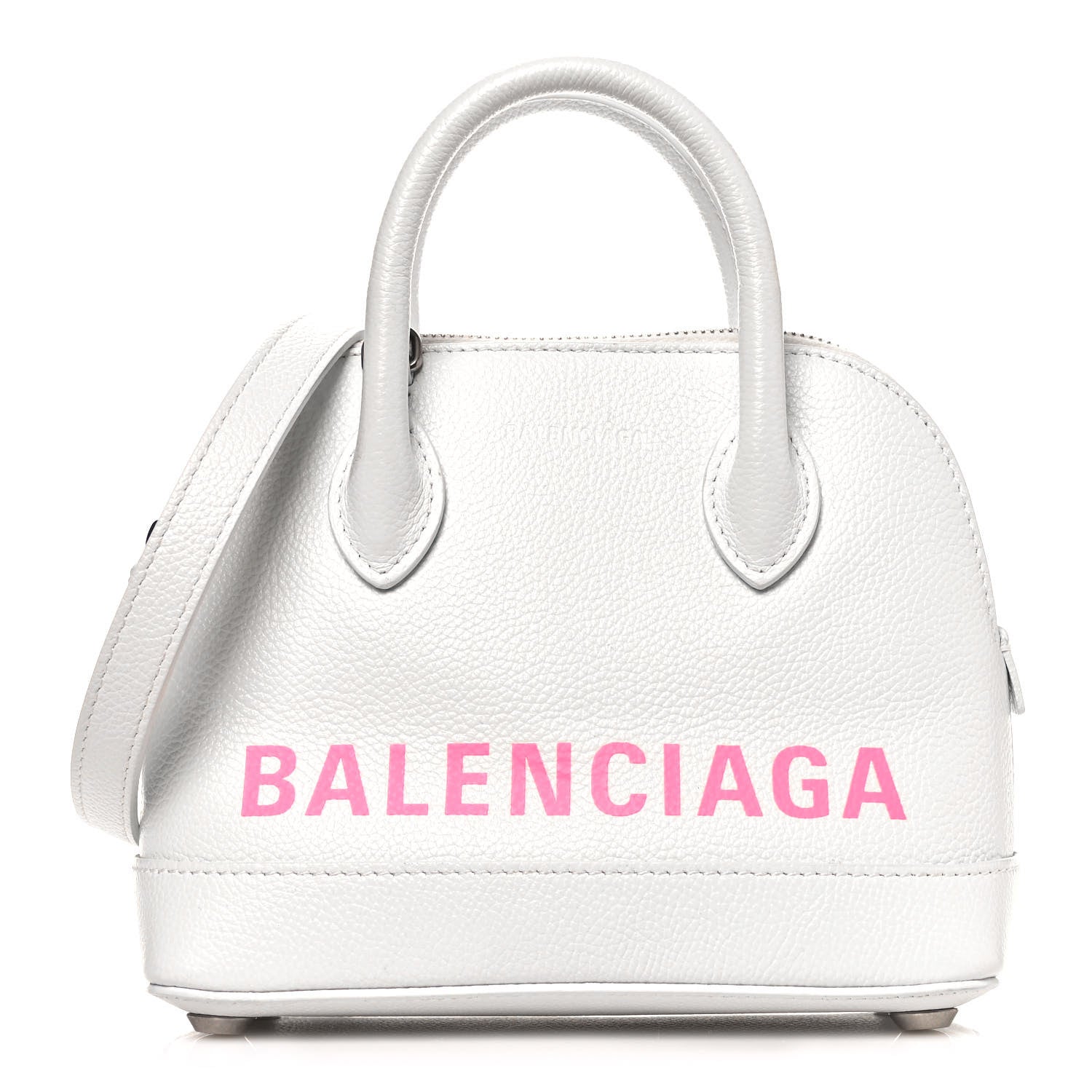 Balenciaga Grained Calfskin Logo XXS Ville Top Handle Bag White Fluo Pink 1 of 11