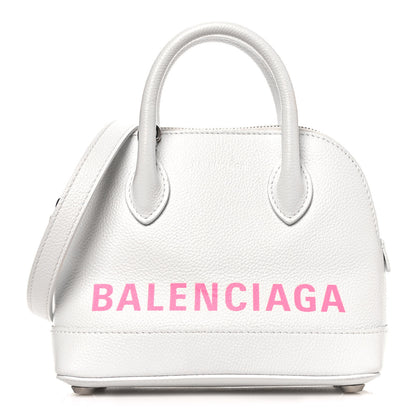 Balenciaga Grained Calfskin Logo XXS Ville Top Handle Bag White Fluo Pink 1 of 11