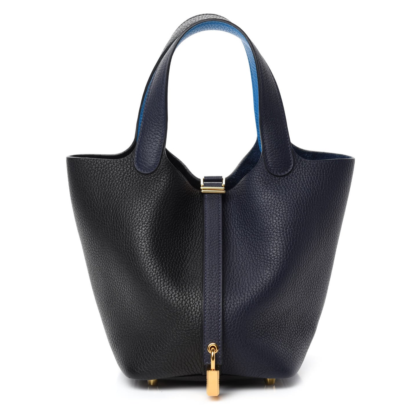 Taurillon Clemence Casaque Picotin Lock 18 PM Blue Nuit Black Blue Frida