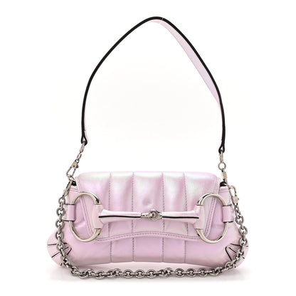 Gucci Iridescent Nappa Vertical Matelasse Small Maxi Horsebit Chain Shoulder Bag Escape Pink 1 of 12