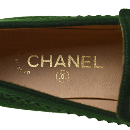 Chanel Wool Felt Crystal Embellished Flower Loafers 38 Green 7 of 8
