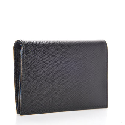 Prada Saffiano Metal Bi-Fold Card Holder Wallet Black 3 of 8