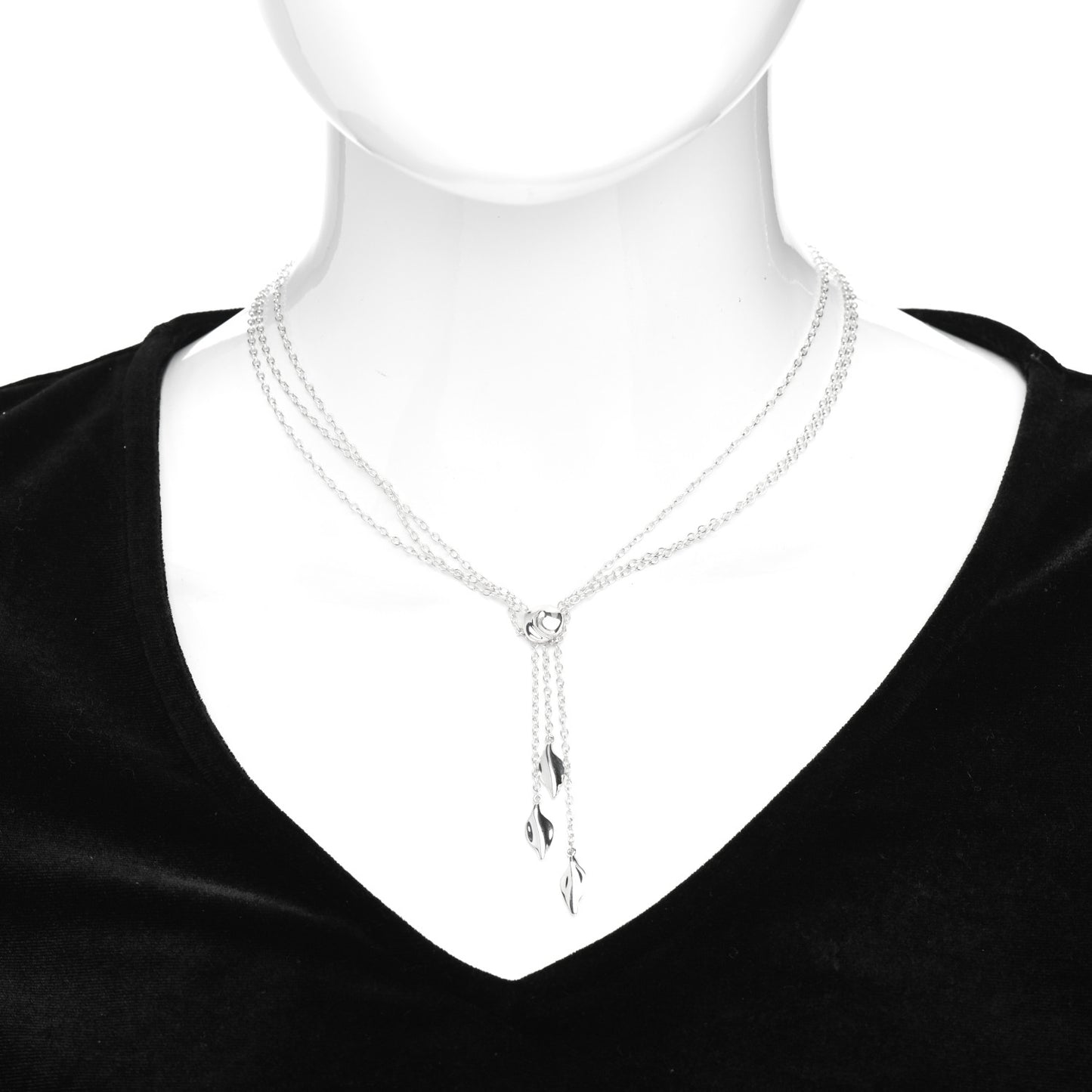 Sterling Silver Three Leaf Drop Pendant Necklace