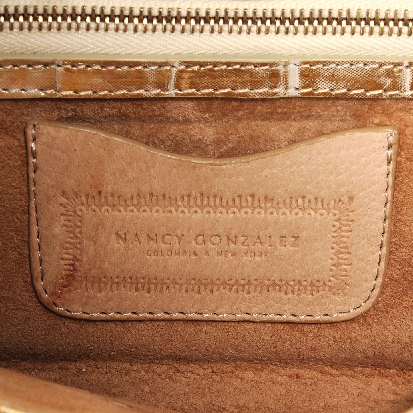 Metallic Crocodile Bar Clutch Gold
