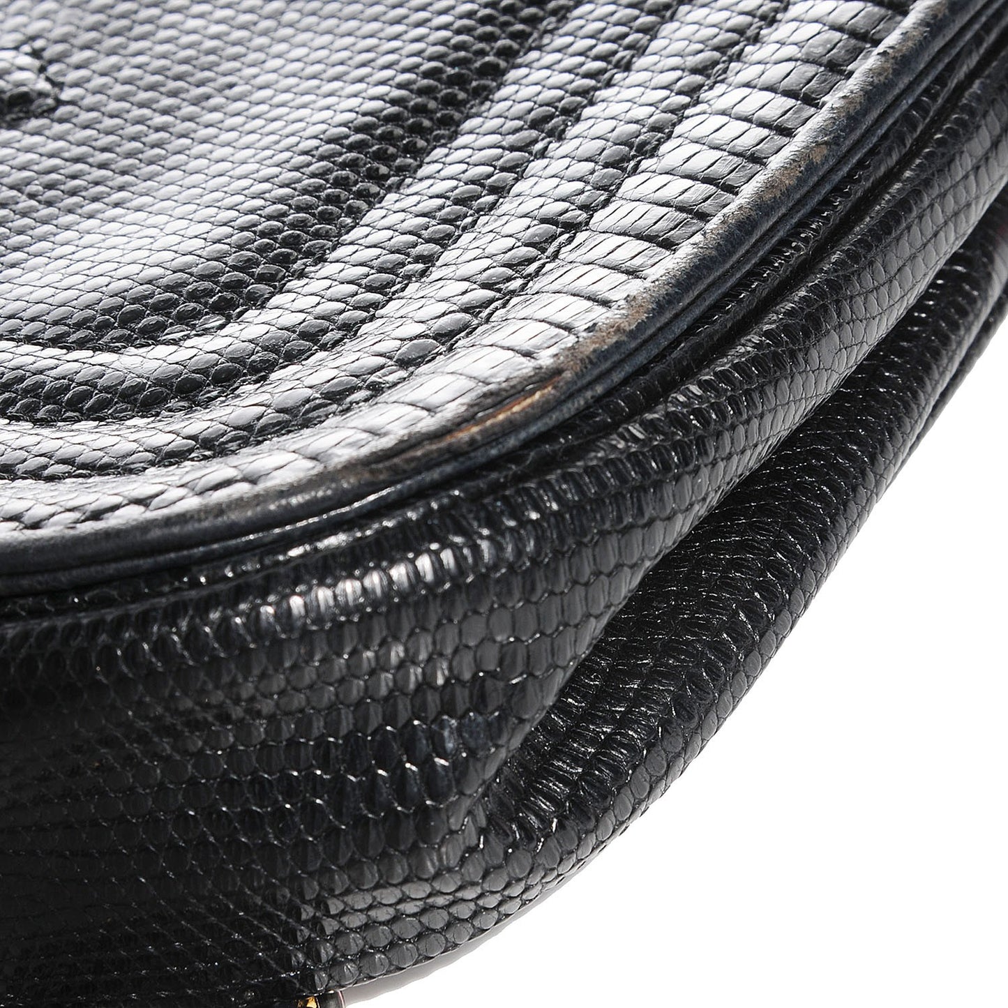 Lizard Mini Flap Shoulder Bag Black