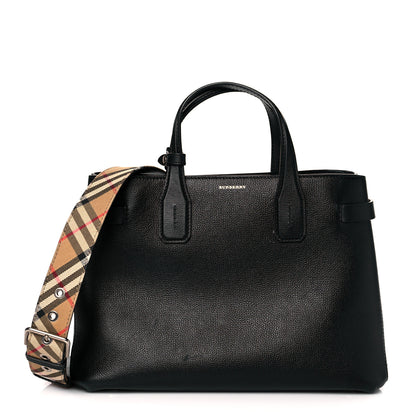 Burberry Derby Calfskin House Check Medium Banner Tote Black 1 of 15