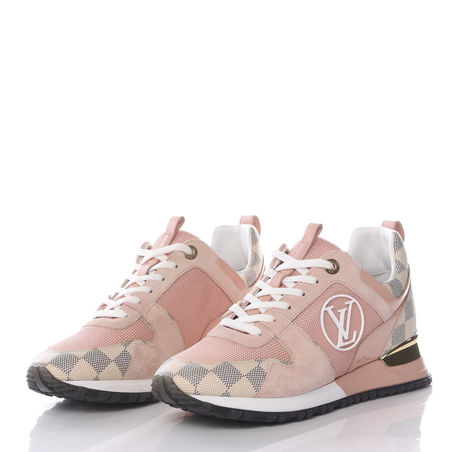 Suede Damier Azur Run Away Sneakers 37.5 Pink
