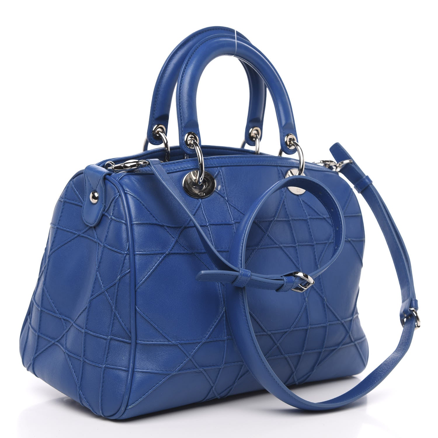 Christian Dior Lambskin Cannage Granville Polochon Blue 4 of 15