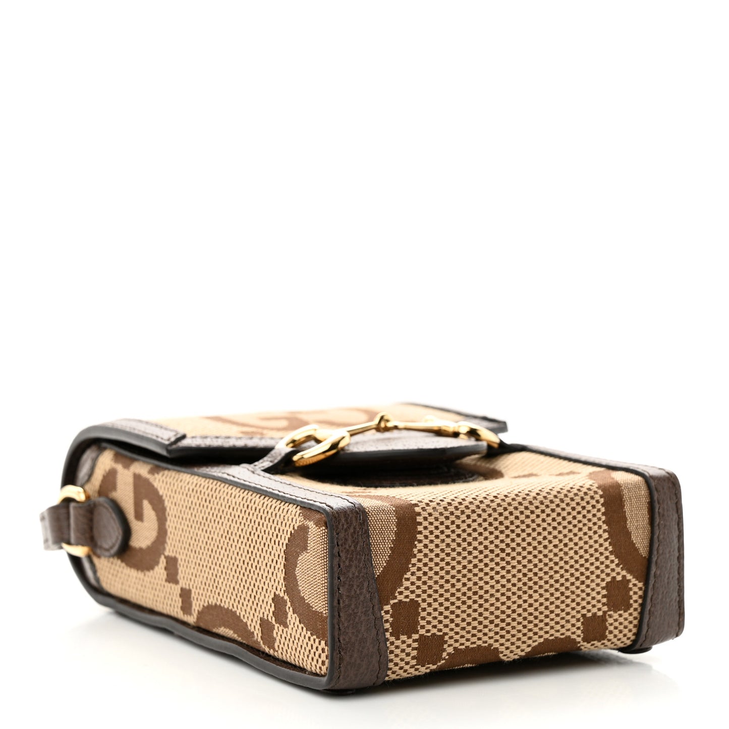 Monogram Jumbo GG Textured Dollar Calfskin Mini Horsebit 1955 Crossbody Bag Camel Ebony New Acero
