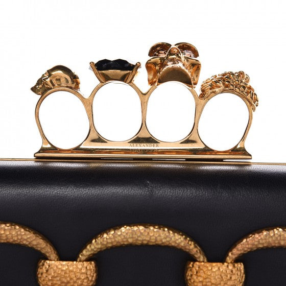 Nappa Chain Knuckle Box Clutch Black