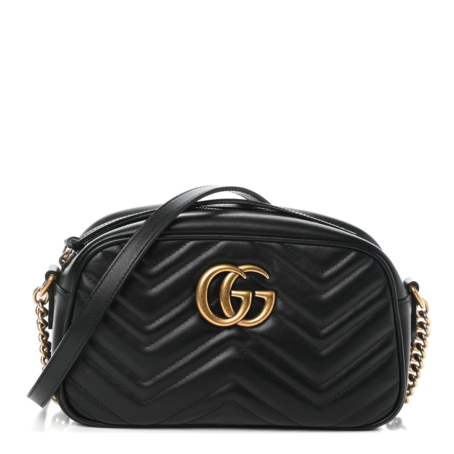 Calfskin Matelasse Small GG Marmont Chain Shoulder Bag Black