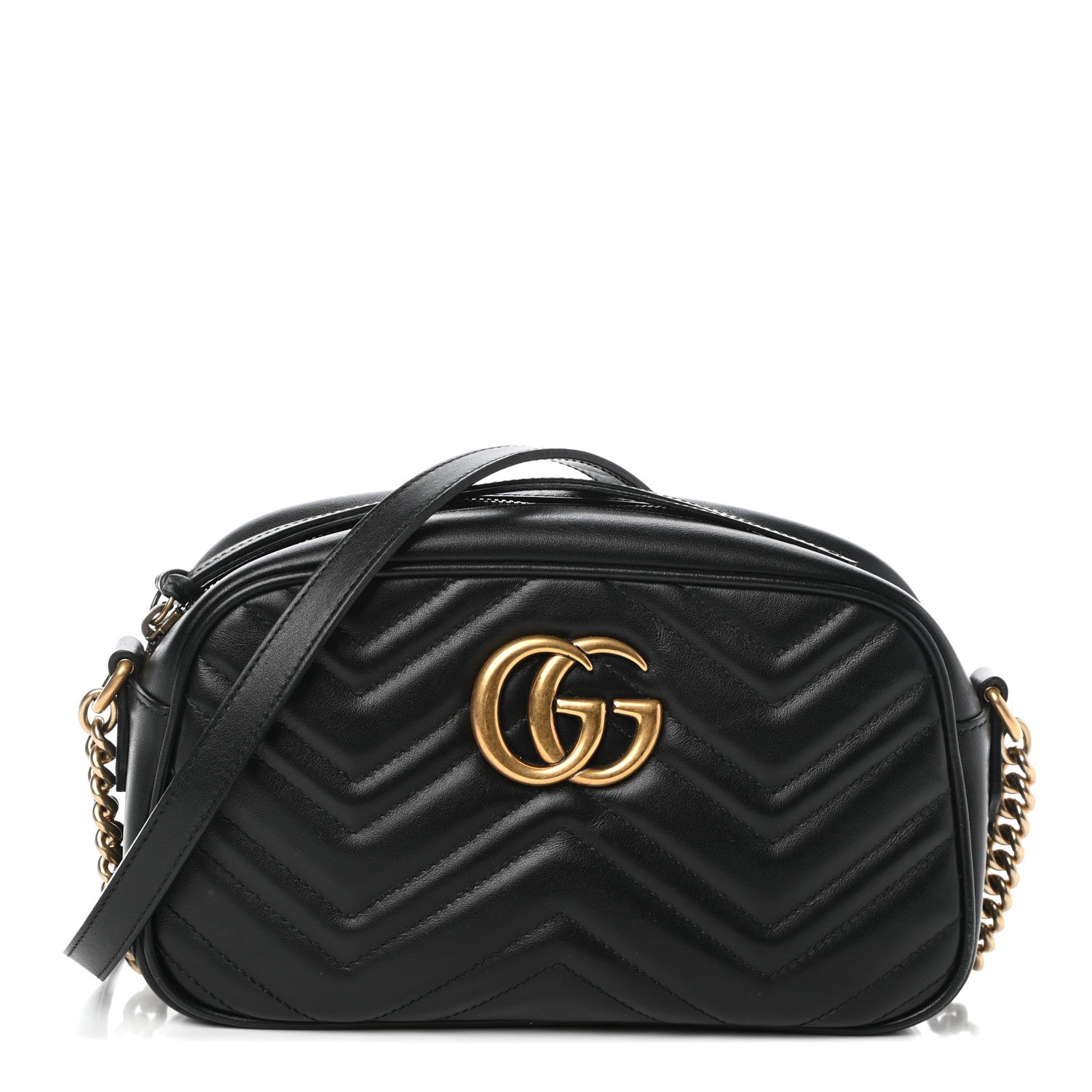 Gucci Calfskin Matelasse Small GG Marmont Chain Shoulder Bag Black 1 of 10