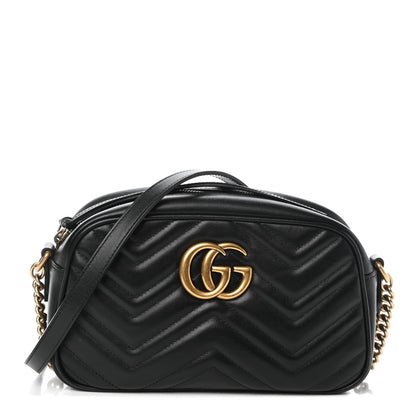 Gucci Calfskin Matelasse Small GG Marmont Chain Shoulder Bag Black 1 of 10