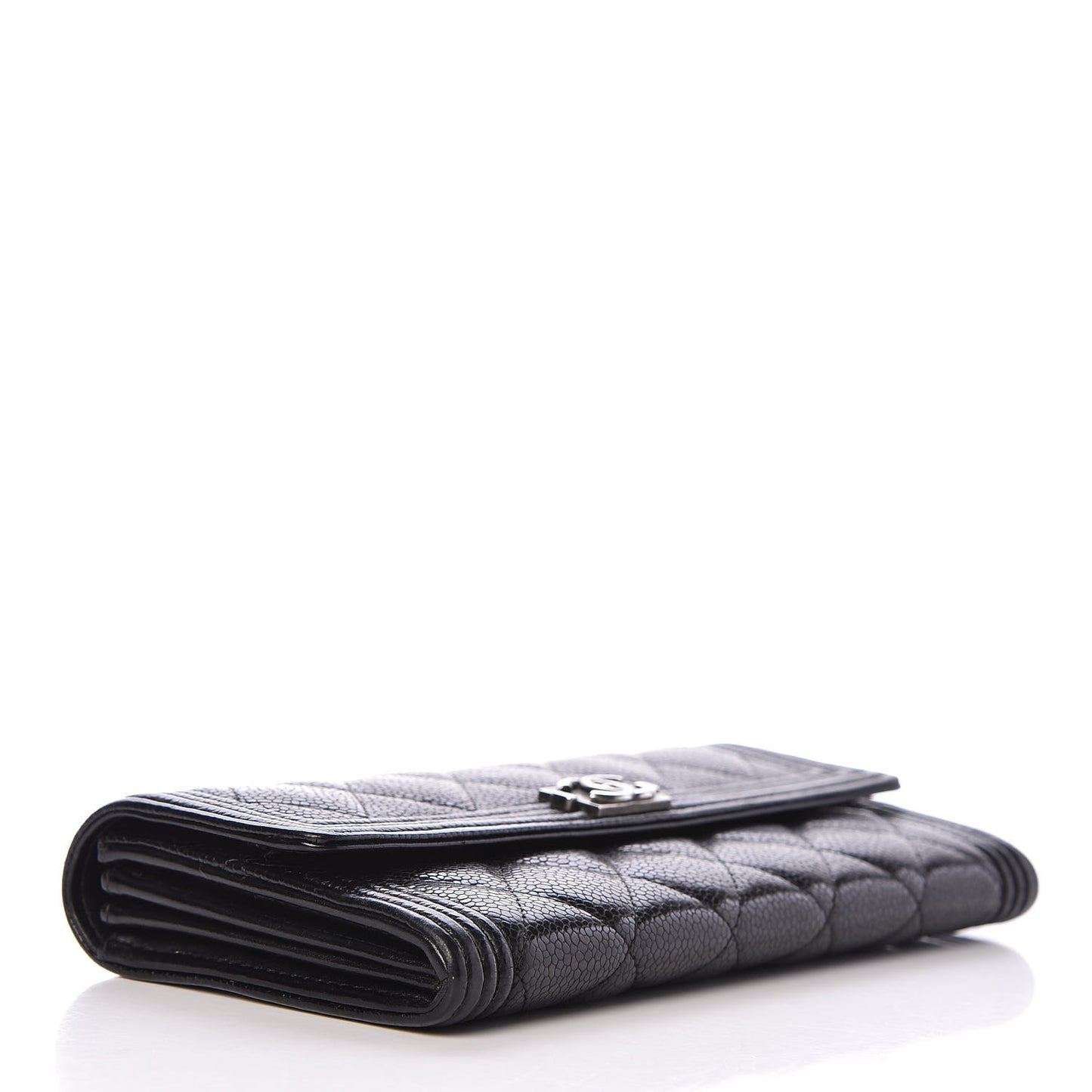 Caviar Quilted Large Boy Gusset Flap Wallet Black
