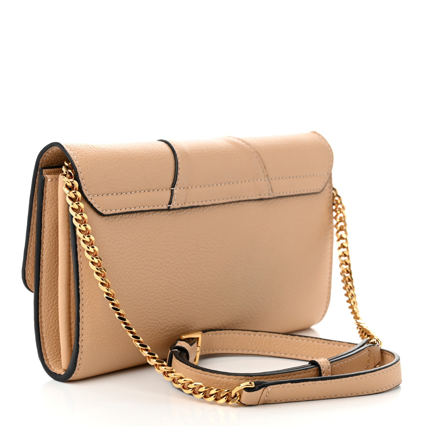 Grained Calfskin Virtus Wallet On Chain Beige