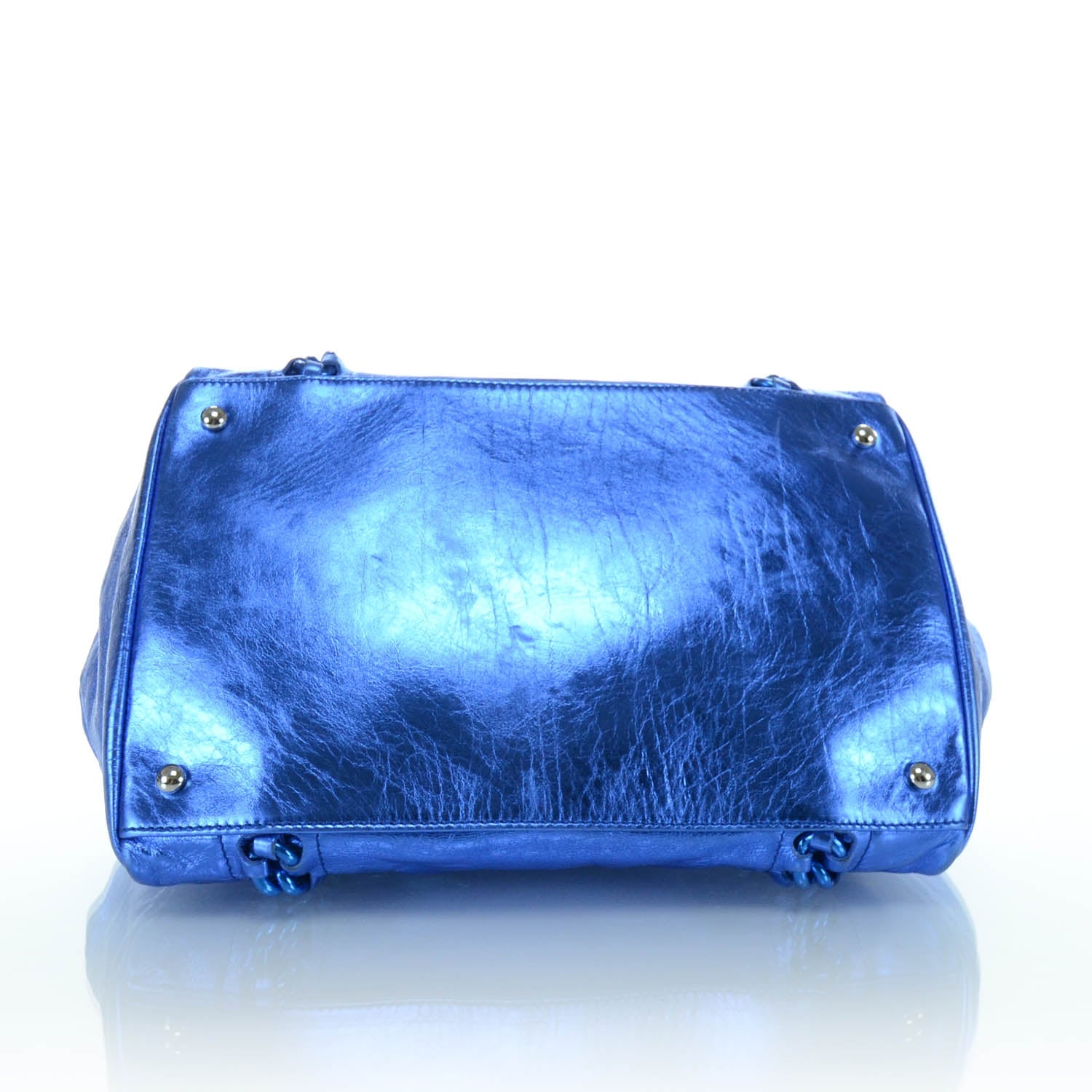 Chanel Leather Modern Chain Tote Metallic Blue 6 of 9