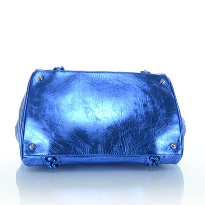 Chanel Leather Modern Chain Tote Metallic Blue 6 of 9