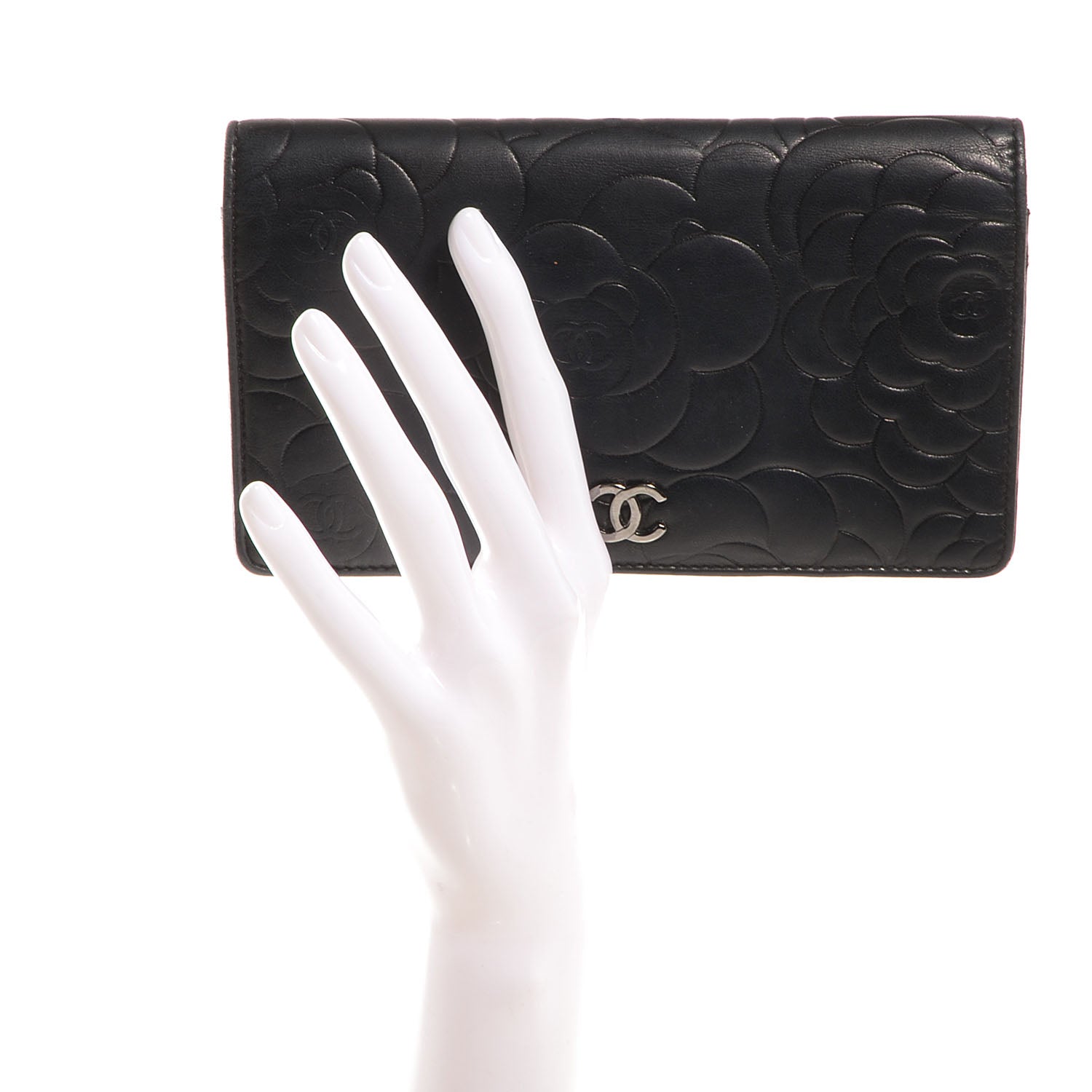 Chanel Lambskin Camellia Yen Wallet Black 2 of 9