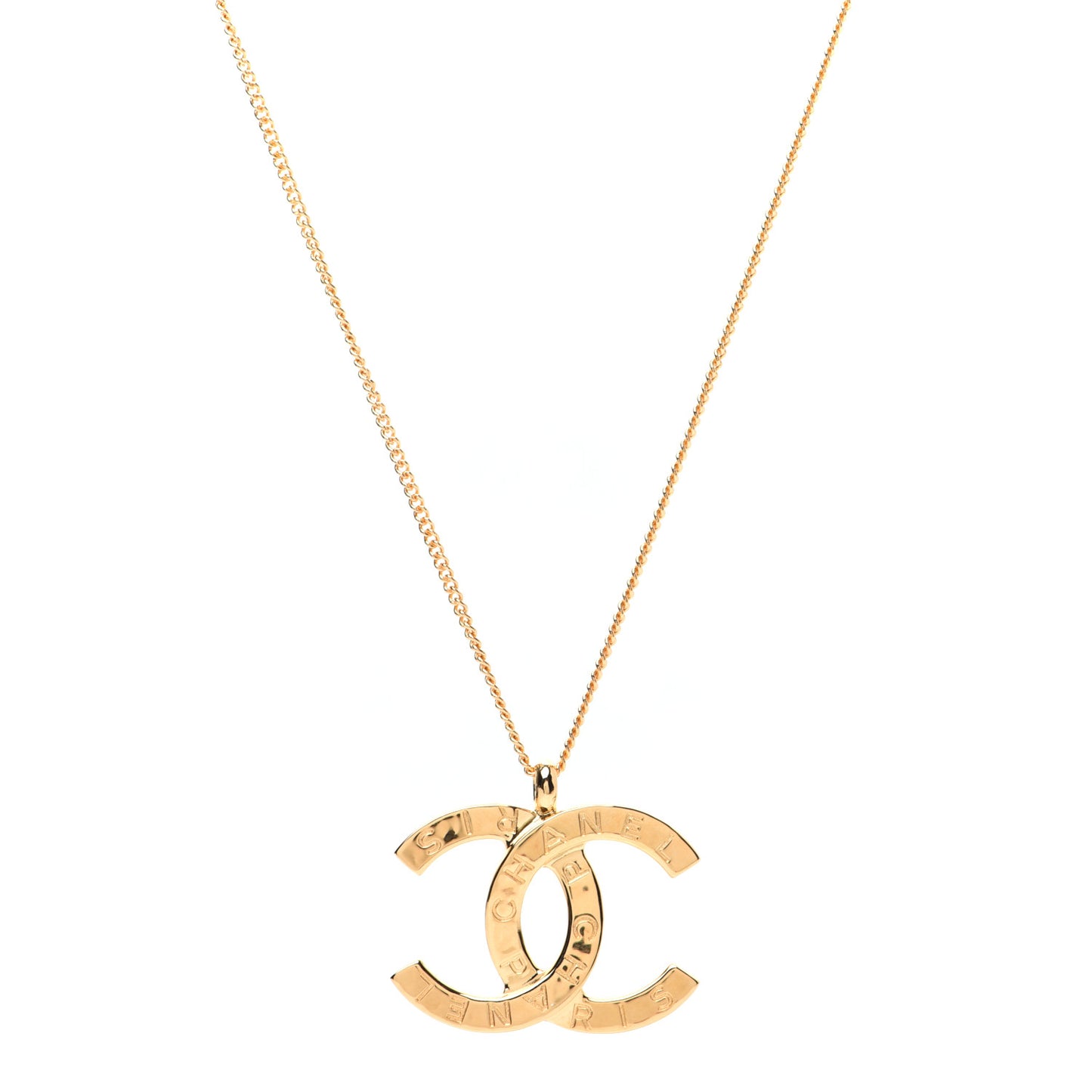 Metal CC Paris Button Necklace Gold