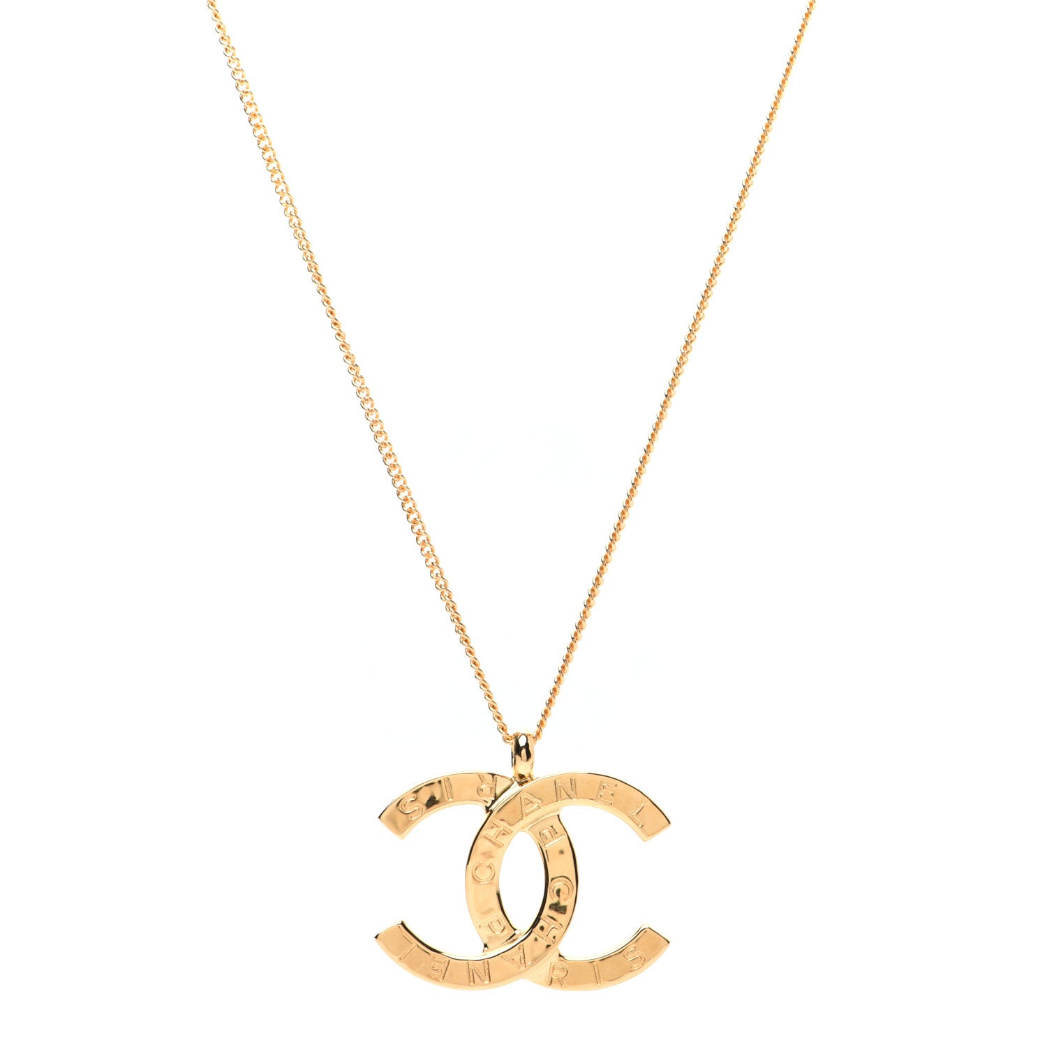 Chanel Metal CC Paris Button Necklace Gold 1 of 5