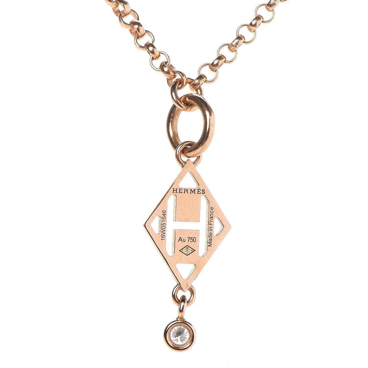 Hermes 18K Rose Gold Diamond Gambade Pendant Necklace 5 of 6