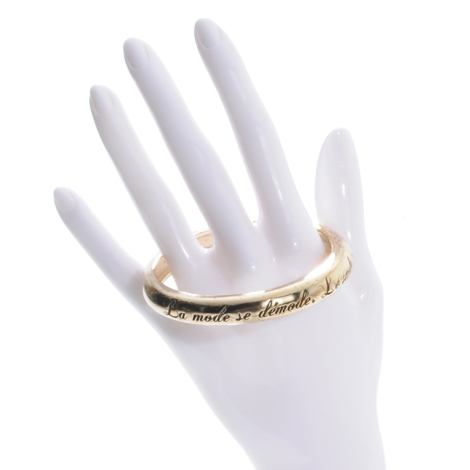 Chanel Metal French Quote Bracelet Bangle Gold 2 of 5