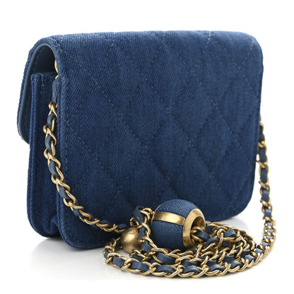 Chanel Denim Quilted CC Pearl Crush Clutch With Chain Blue 3 of 10