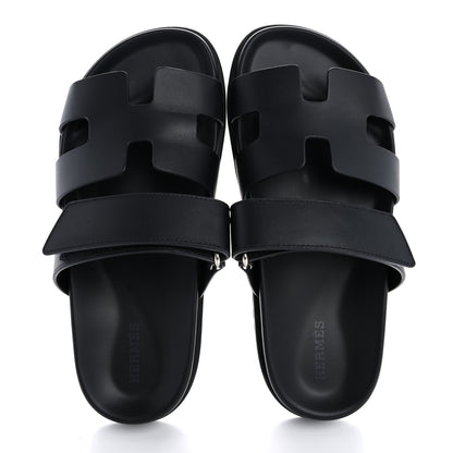 Hermes Calfskin Womens Chypre Sandals 36.5 Black 2 of 12