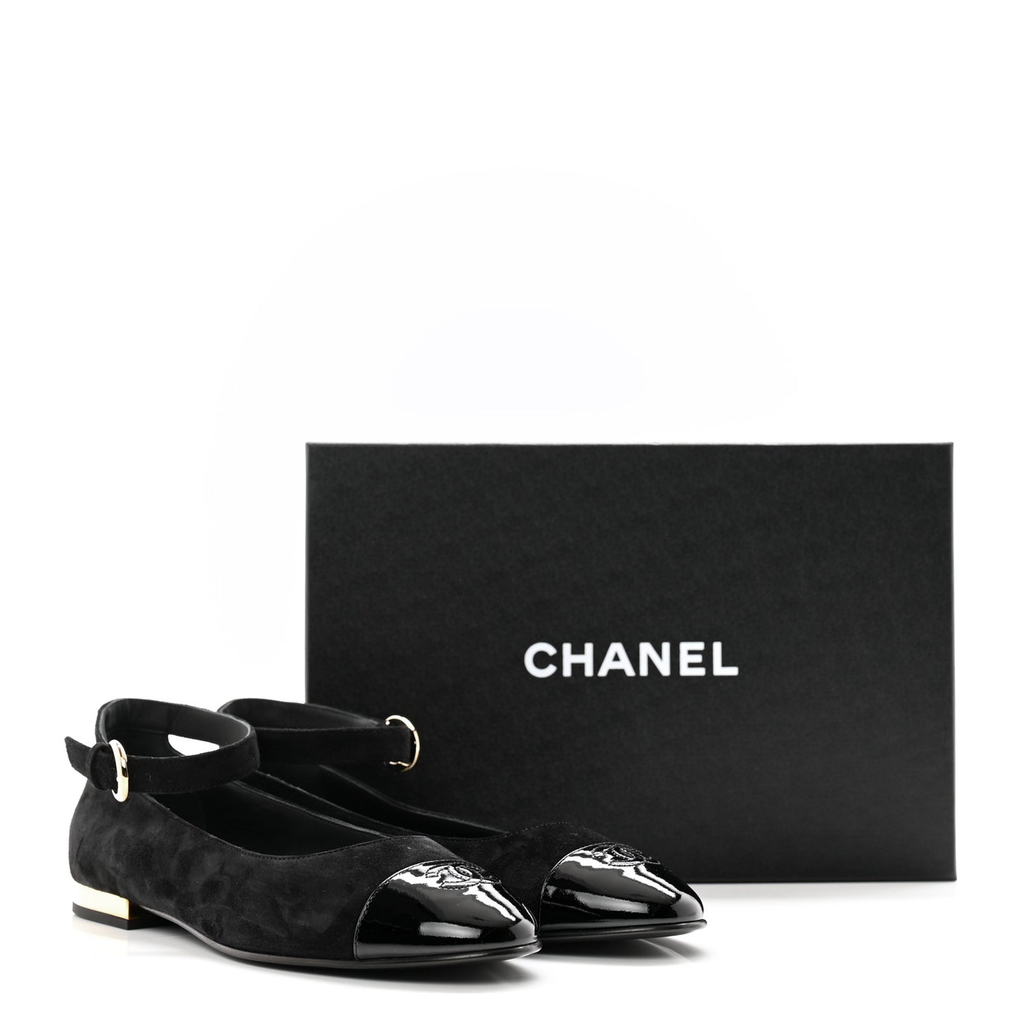 Suede Patent Cap Toe CC Mary Jane Flats 41 Black