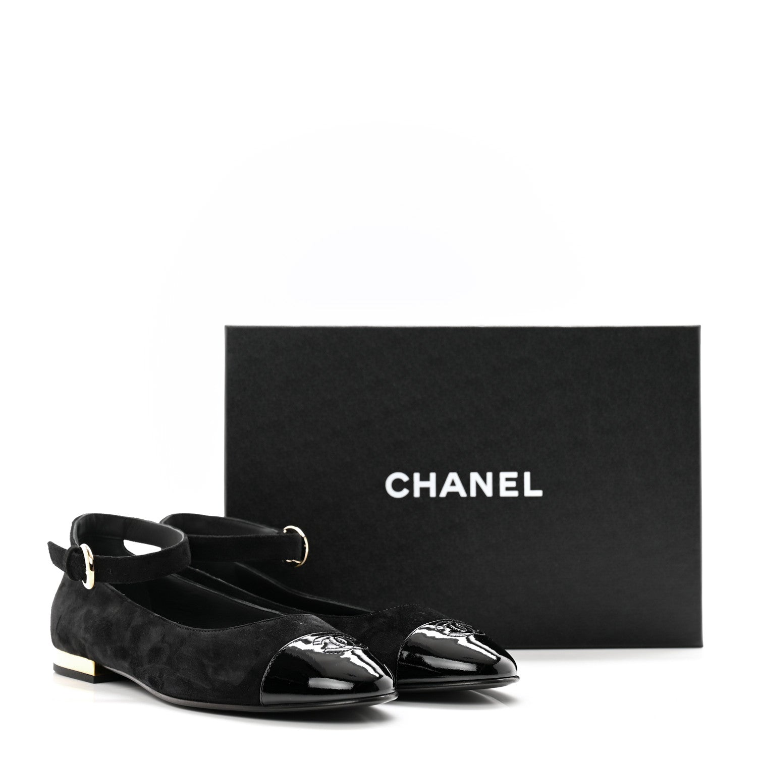 Chanel Suede Patent Cap Toe CC Mary Jane Flats 41 Black 9 of 9