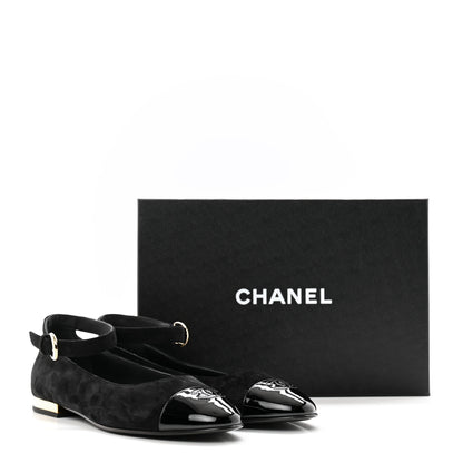 Chanel Suede Patent Cap Toe CC Mary Jane Flats 41 Black 9 of 9