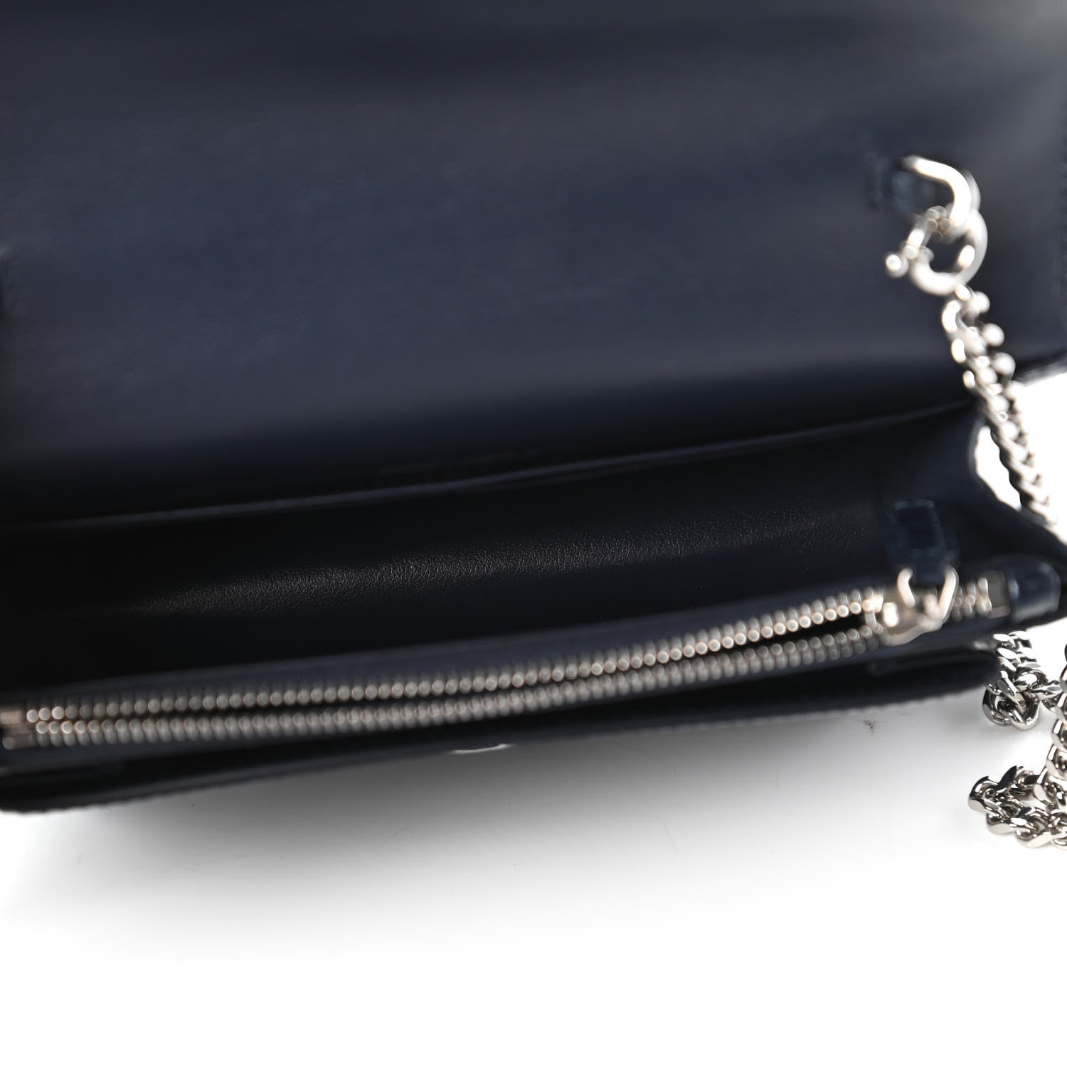 Saint Laurent Calfskin Crocodile Embossed Monogram Sunset Chain Wallet Navy 5 of 10