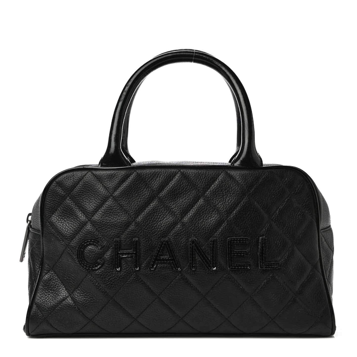 Caviar Patent Quilted Bowler Black