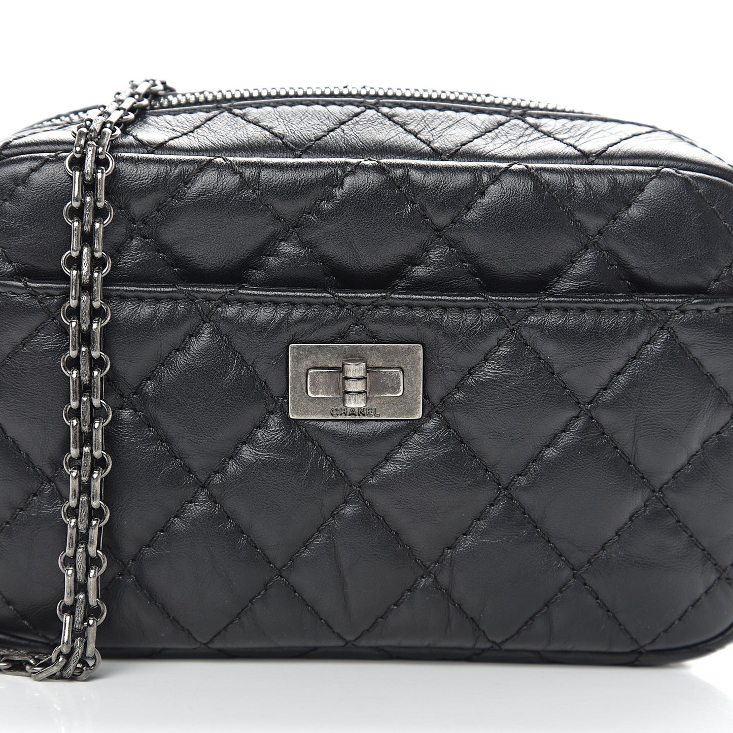 Aged Calfskin Quilted Mini Reissue Camera Case Black