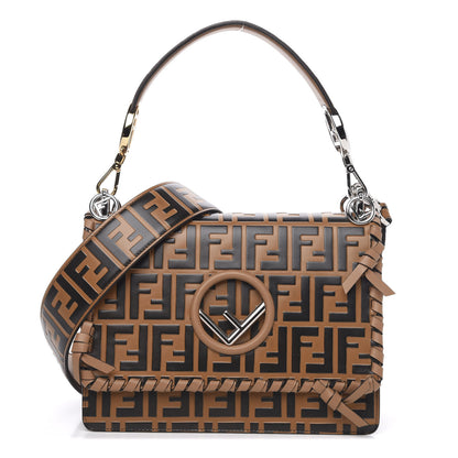 Fendi Vitello Century F is Fendi Whipstitch Threads FF Embossed Kan I Shoulder Bag Tobacco Orzo 1 of 14