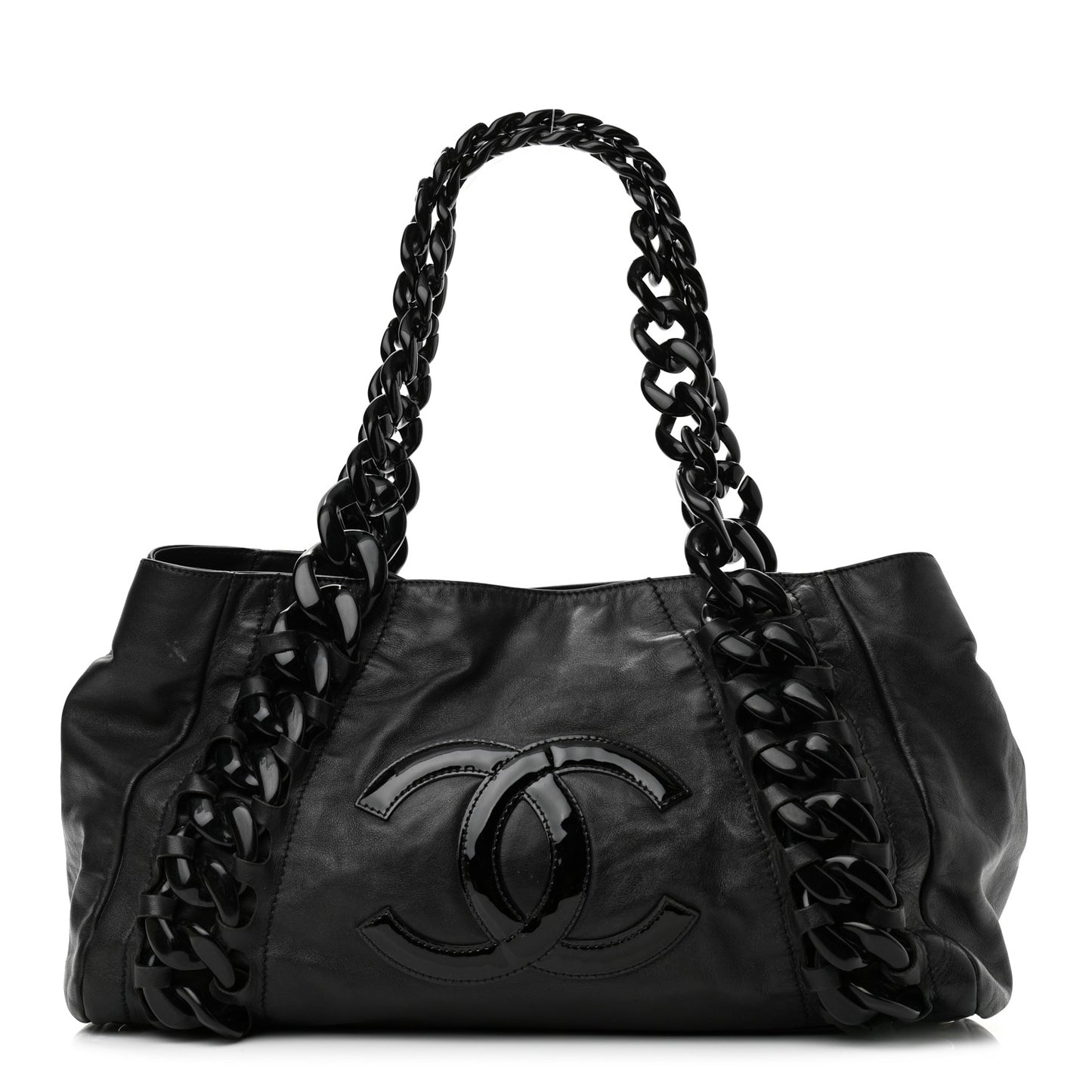 Calfskin Modern Chain Rhodoid East West Tote Black