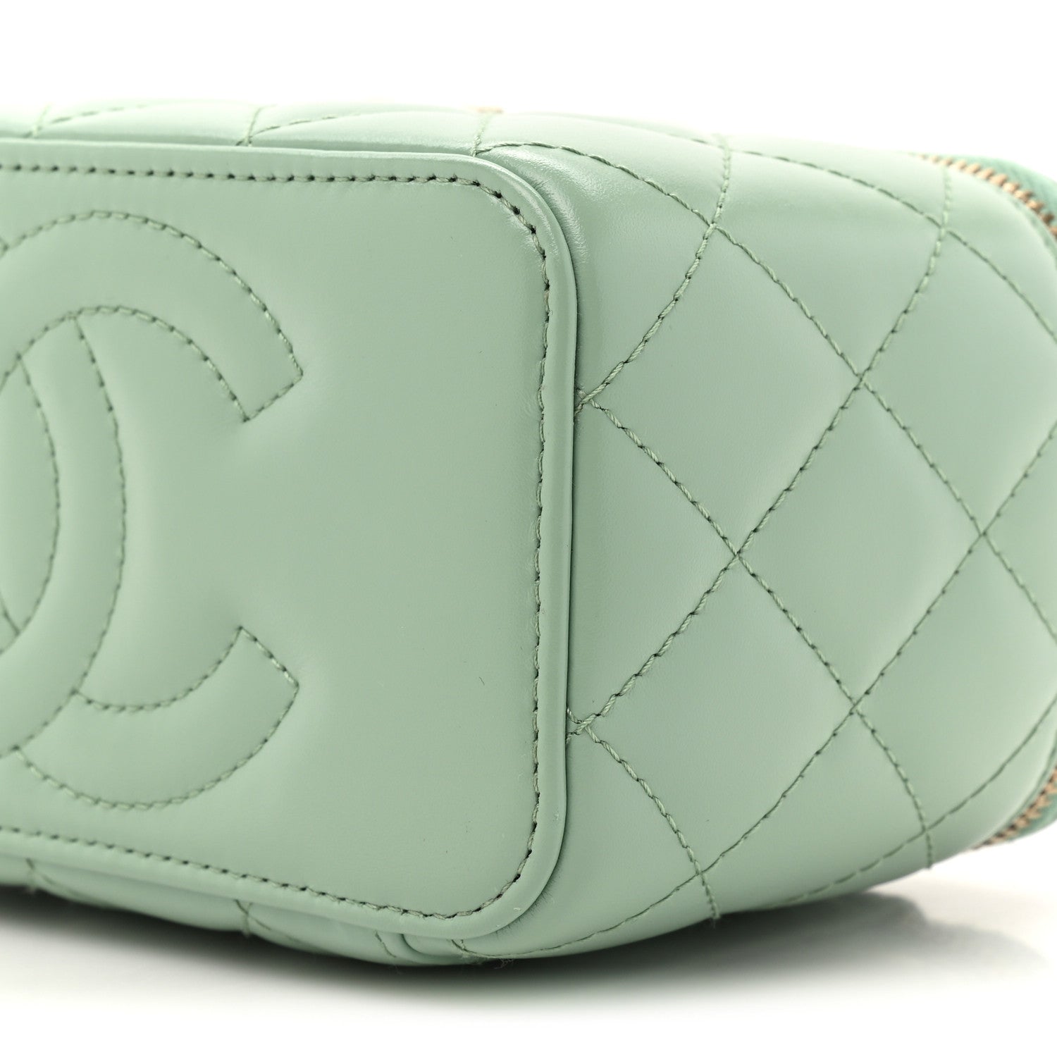 Chanel Shiny Calfskin Quilted Small Top Handle Vanity Case With Chain Light Green 8 of 10