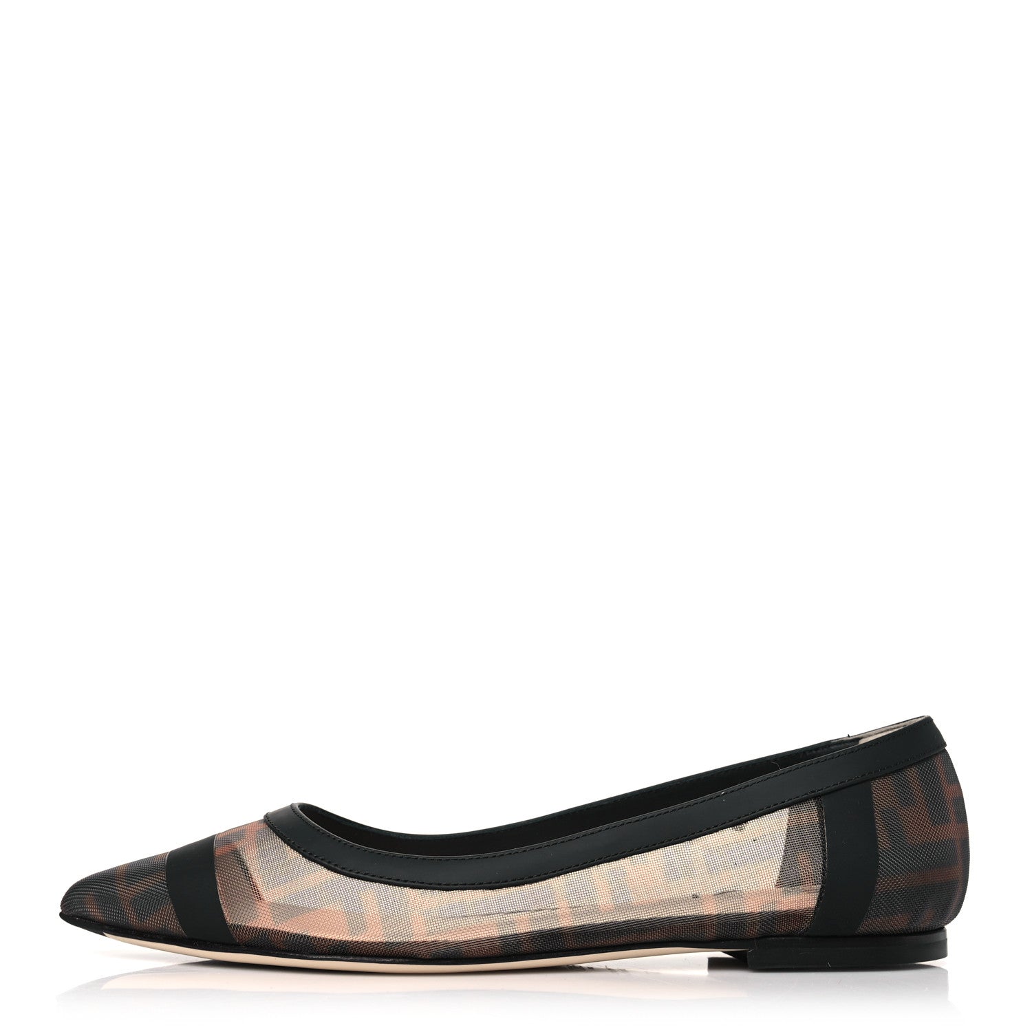 Fendi Mesh FF Skimmer Ballerina Flats 36 Tobacco Moro Black 1 of 8