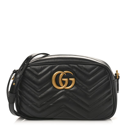 Gucci Calfskin Matelasse Small GG Marmont Chain Shoulder Bag Black 1 of 9