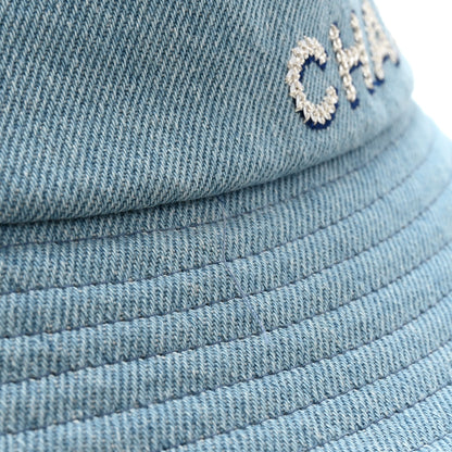 Chanel Denim Sequin Cloche Logo Bucket Hat S Blue 9 of 10