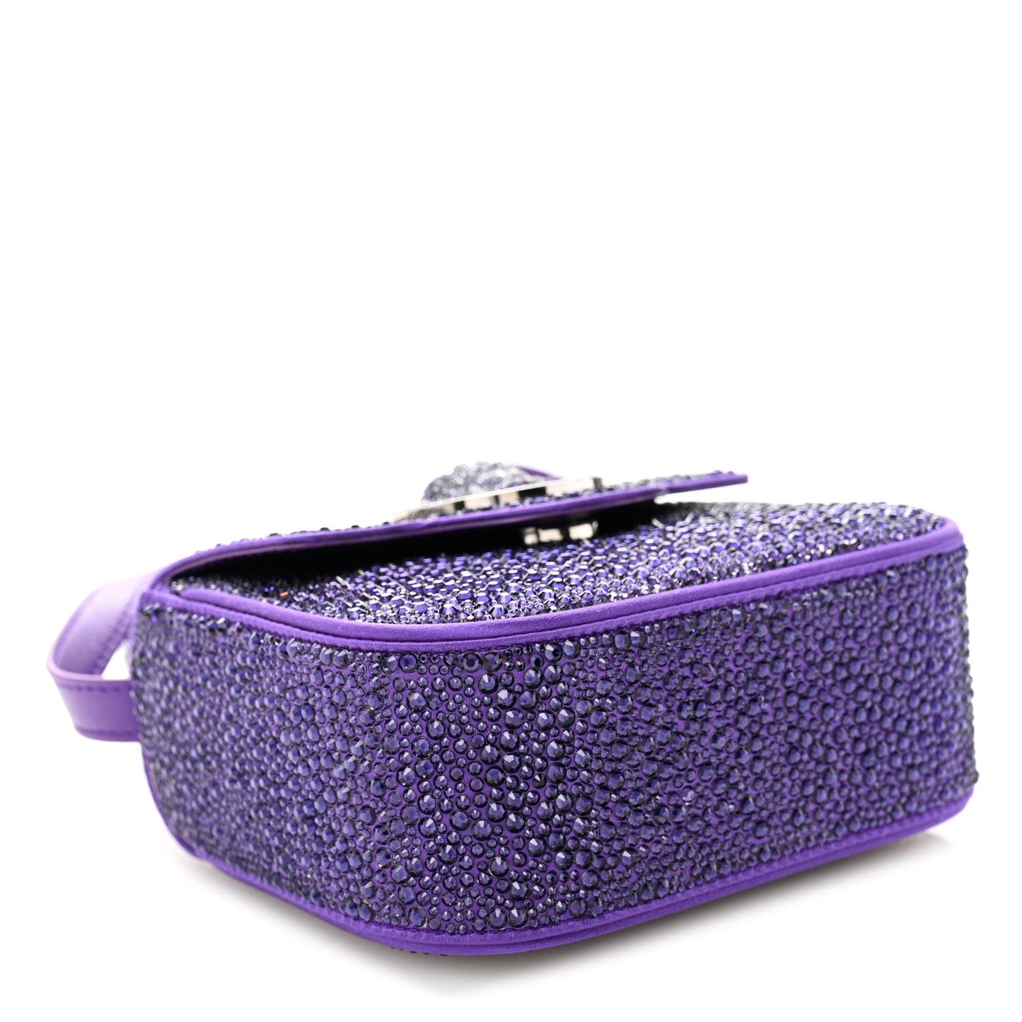 Satin Crystal Studded Mini La Medusa Bag Purple