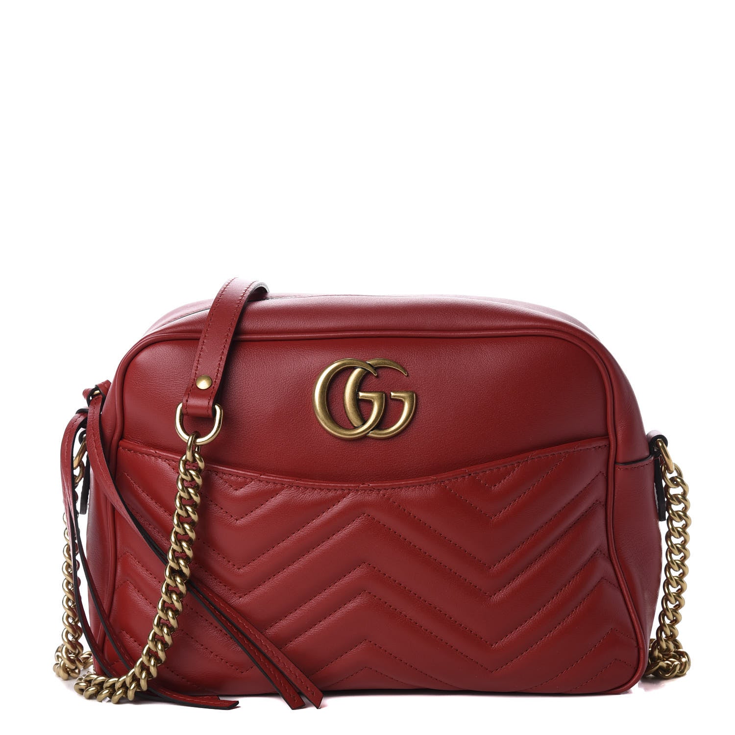 Gucci Calfskin Matelasse Medium GG Marmont Chain Shoulder Bag Hibiscus Red 1 of 10