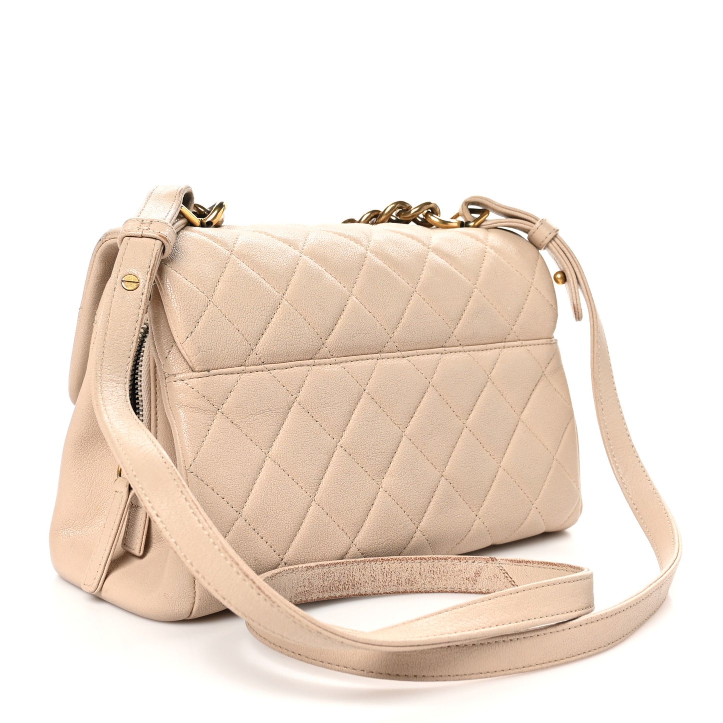 Shiny Sheepskin Quilted Small Trapezio Flap Beige
