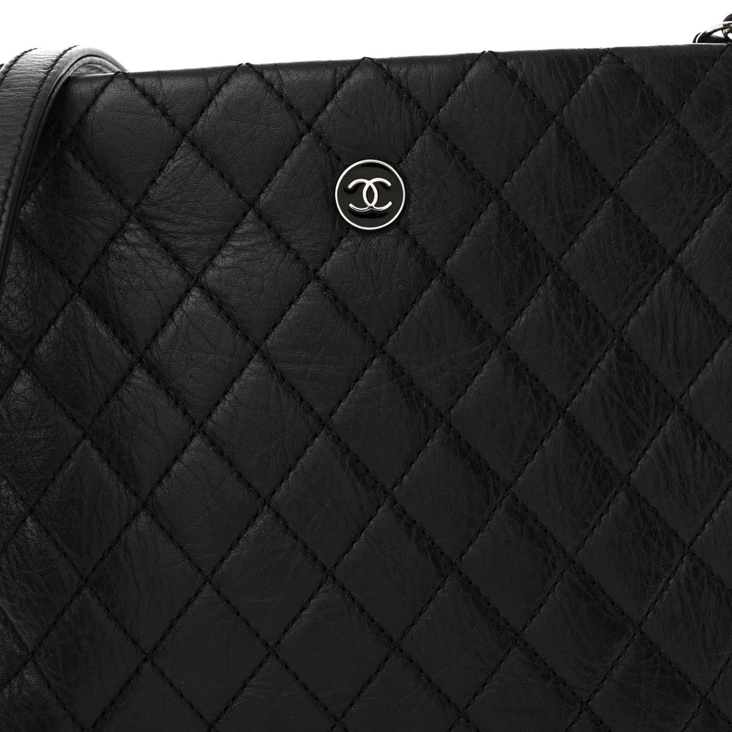 Aged Calfskin Quilted Crossbody Bag Black