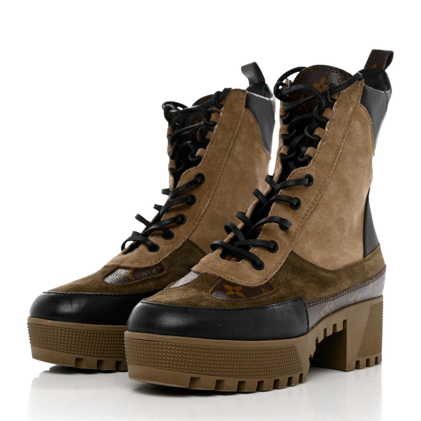Suede Calfskin Monogram Laureate Platform Desert Boots 40 Taupe